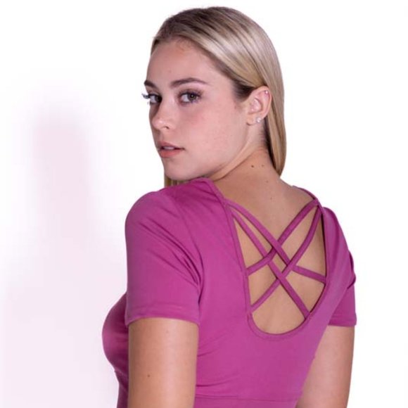 Criss Cross Back Rose Dust Crop Top - Picture 5 of 5